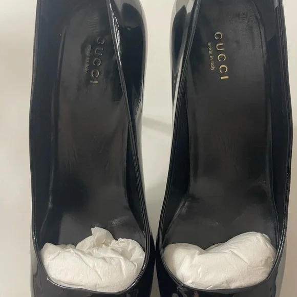 Vintage Gucci Patent Leather Pumps Black Vernice Crystal Nero - Size 9 Authentic - Picture 14 of 16